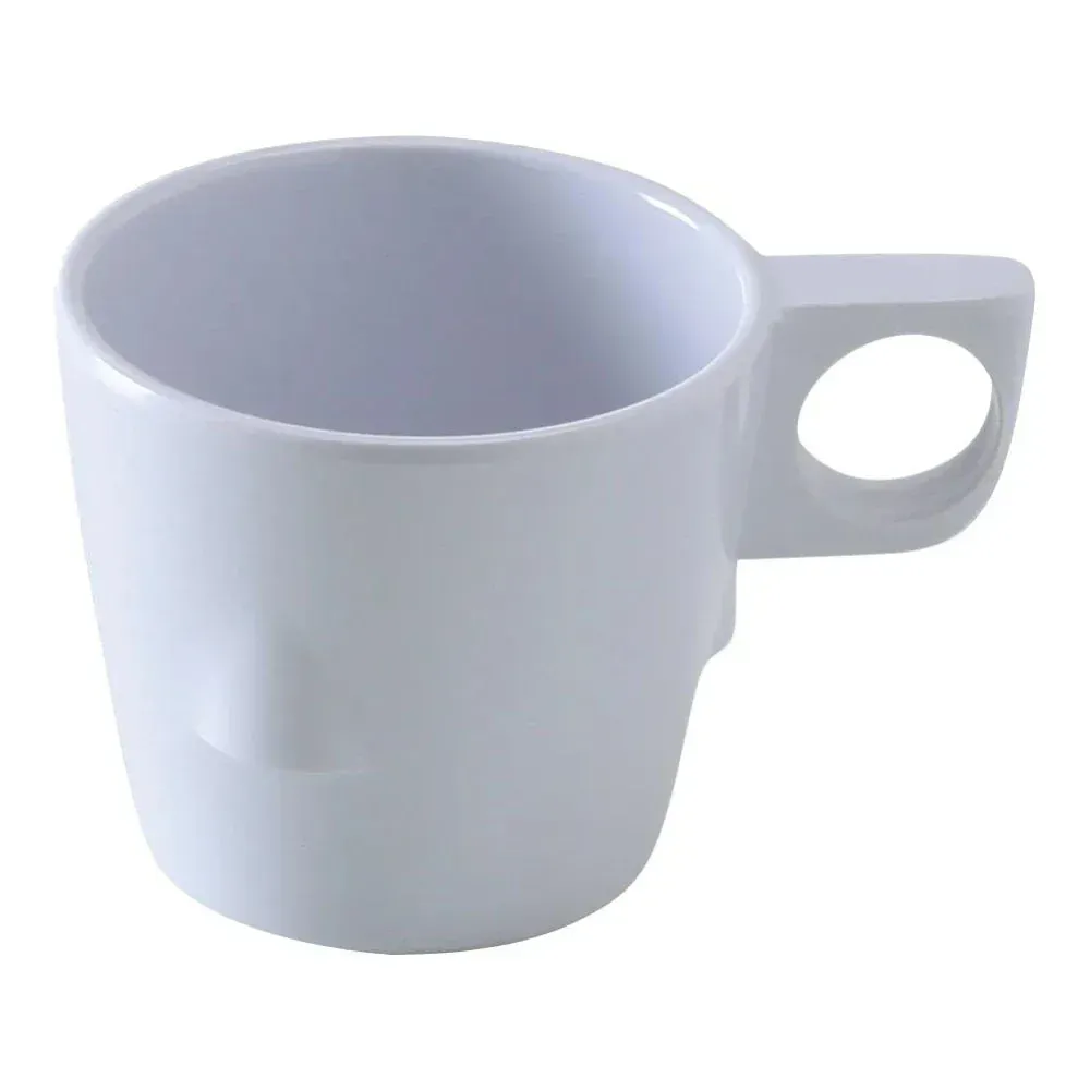 Yanco China coupe coffee tea cup in white melamine, sleek curved profile, chip resistant, perfect for high-volume beverage service in cafés and hotel.