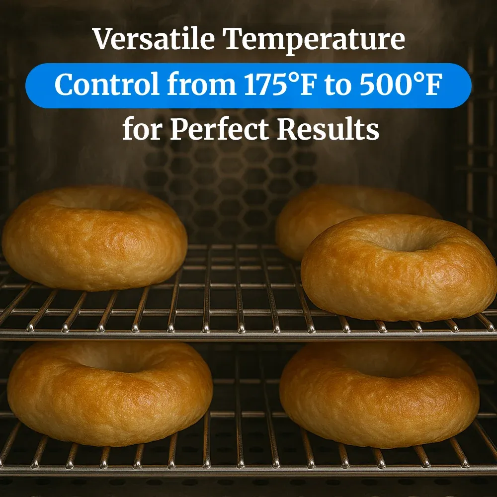 Cadco three-shelf quarter-size convection oven with manual controls, stainless steel body, and compact build ideal for catering and small kitchens.