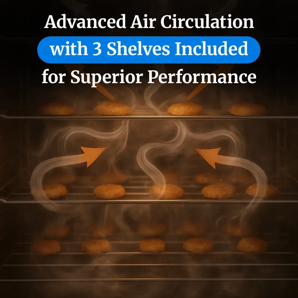 Cadco three-shelf quarter-size convection oven with manual controls, stainless steel body, and compact build ideal for catering and small kitchens.