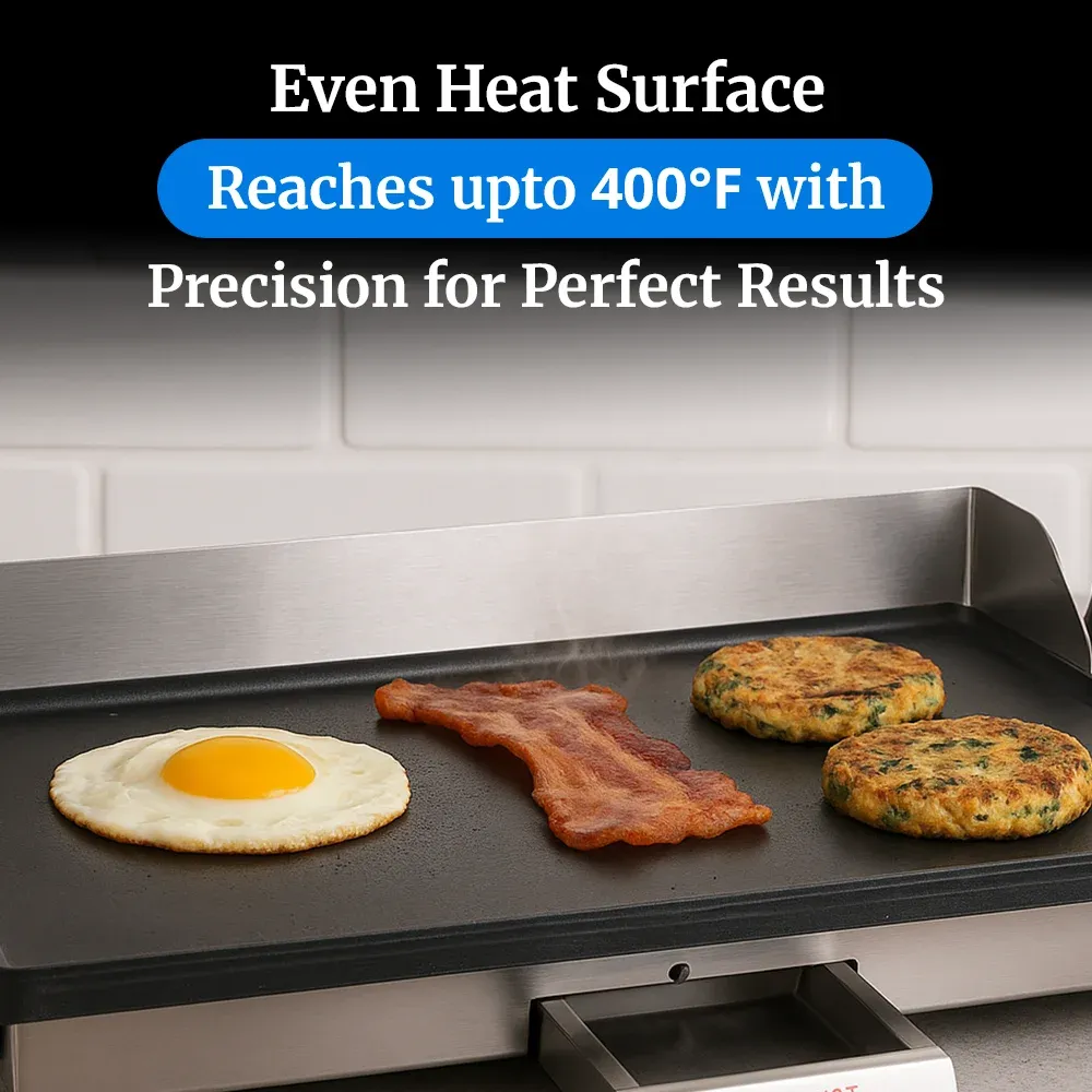 Cadco light-duty countertop electric griddle in stainless steel with compact build, adjustable thermostat, and easy-clean surface for kitchens.