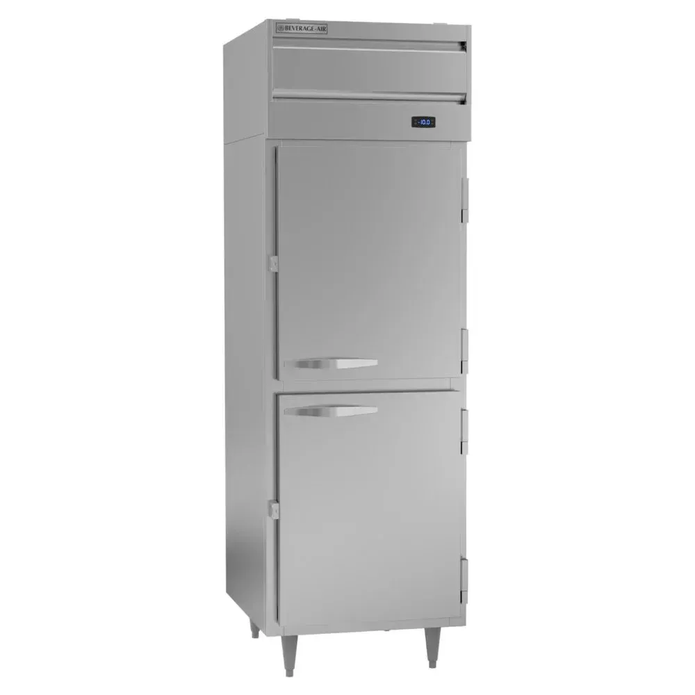 Beverage-Air one-section reach-in freezer with solid half-doors and stainless steel finish, offering a compact, efficient cold storage solution.