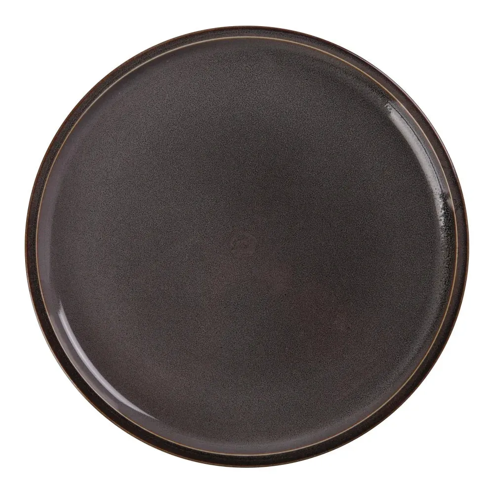 Smaller gray round Yanco China plate with upright rim, perfect for salads or desserts, delivering modern style and portion control at cafés or home.