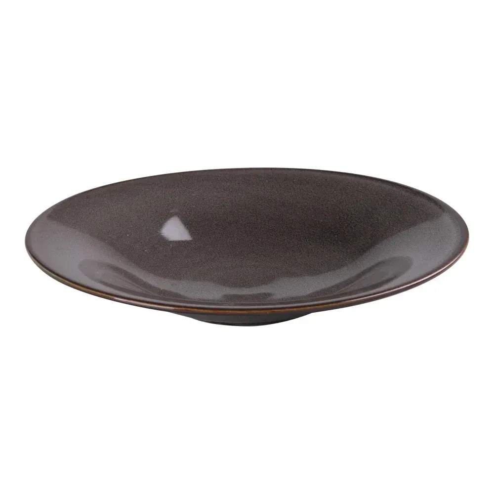 Mid-size gray Yanco China coupe plate blends modern form and function, great for soups, salads, or shared plates at brunches, buffets, or weekday meal