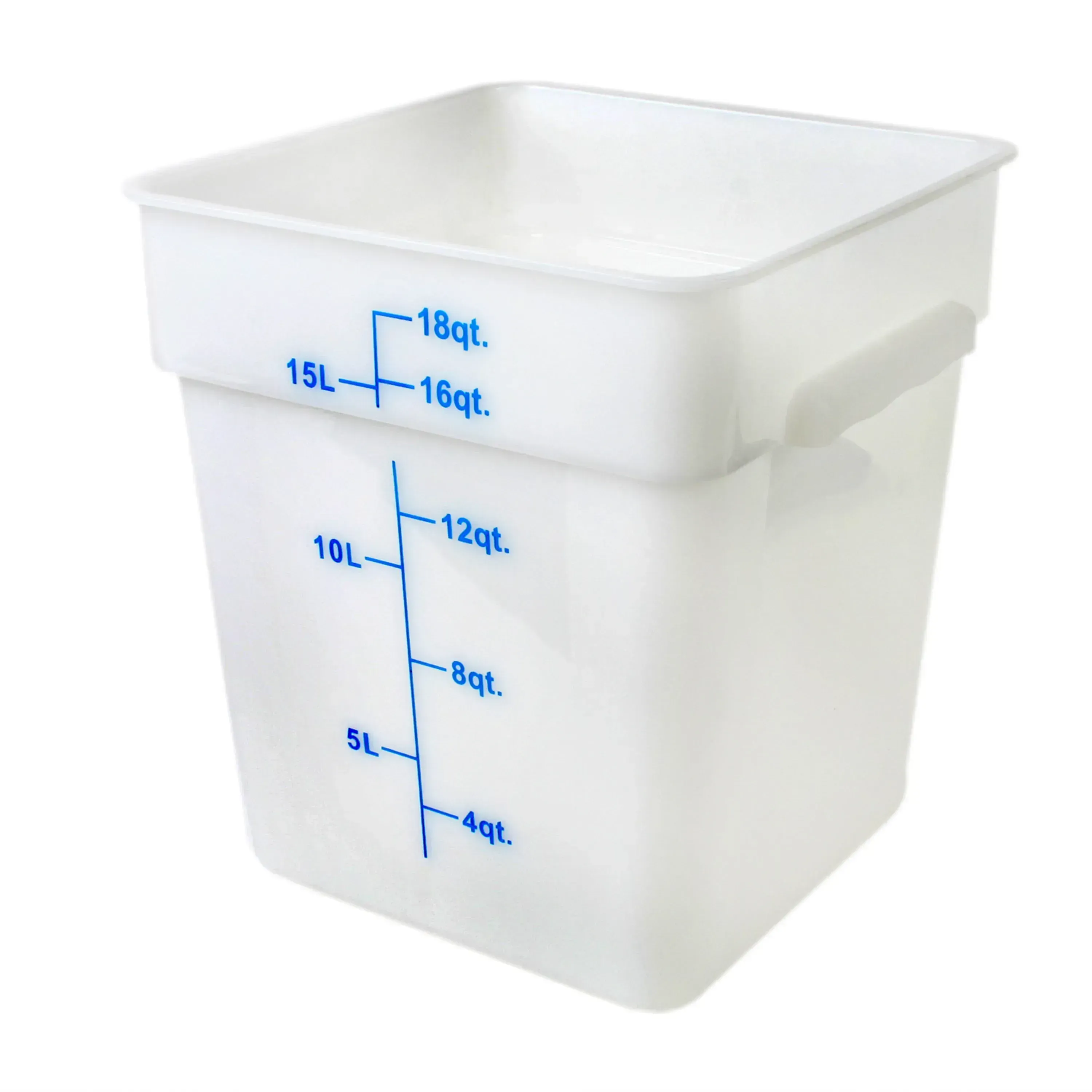 White polypropylene square food storage container from Thunder Group, a durable and economical choice for commercial kitchen storage.
