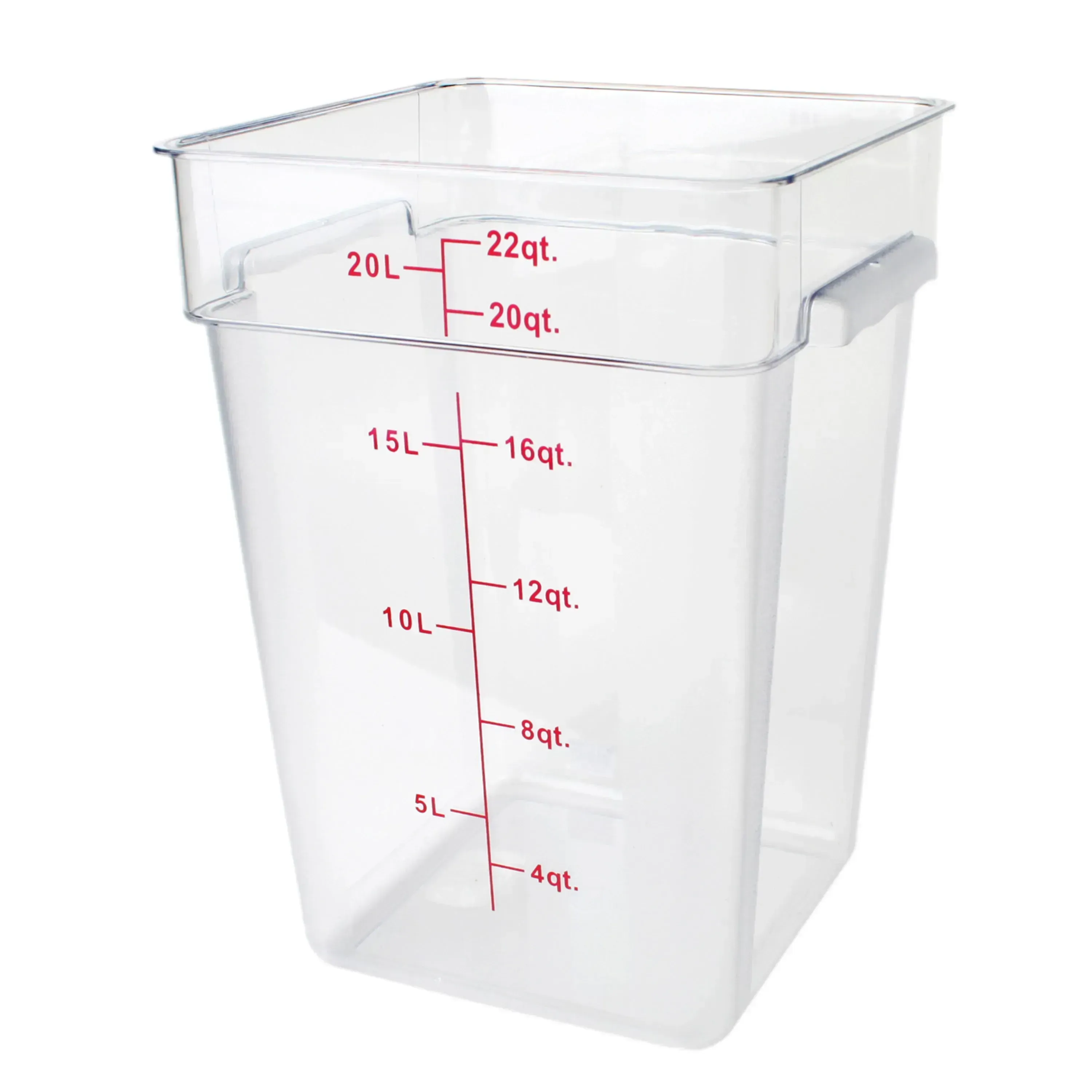 Clear square food storage container by Thunder Group, a large polycarbonate unit for superior durability and complete content visibility.