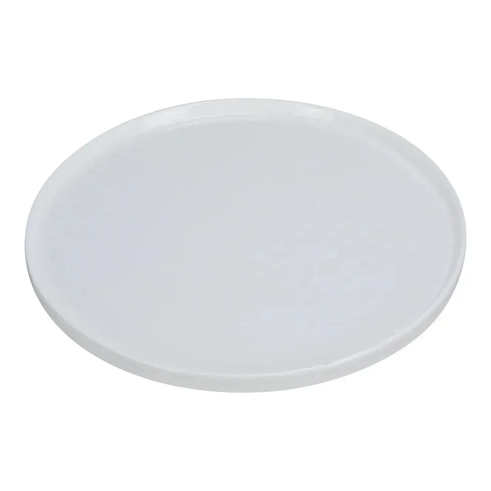 Large white chinaware coupe pizza plate from Yanco China, featuring a flat, rimless design that provides ample space for a large pizza.