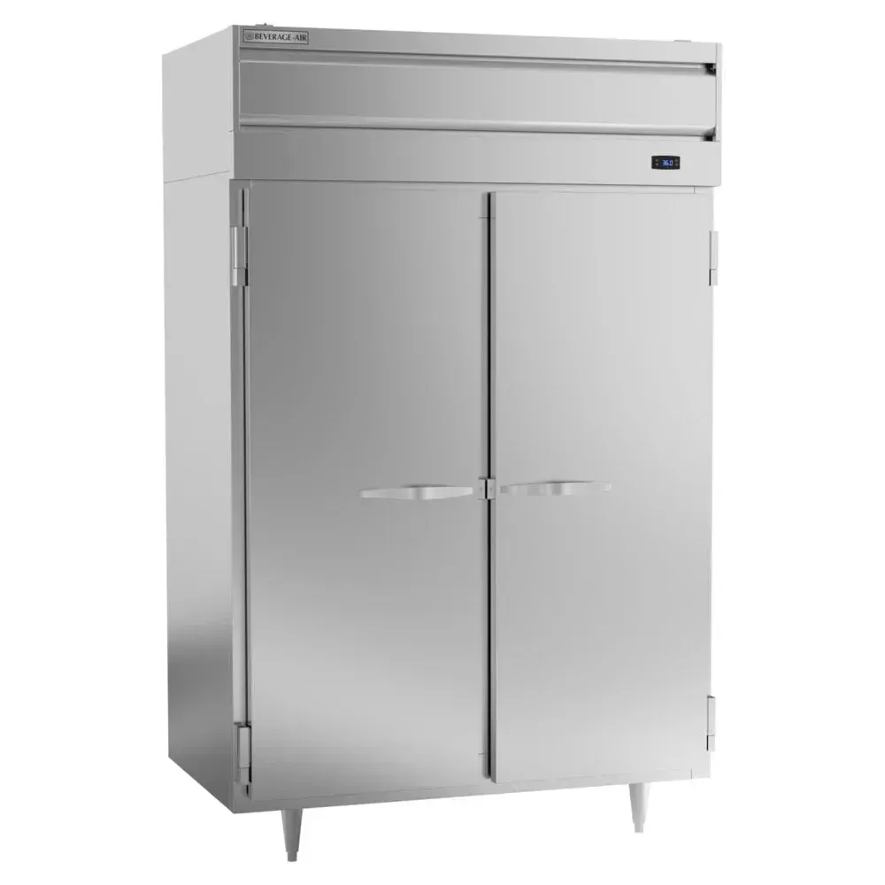 Beverage-Air two-section reach-in refrigerator with solid doors, durable and energy-efficient solution for high-traffic commercial kitchens.