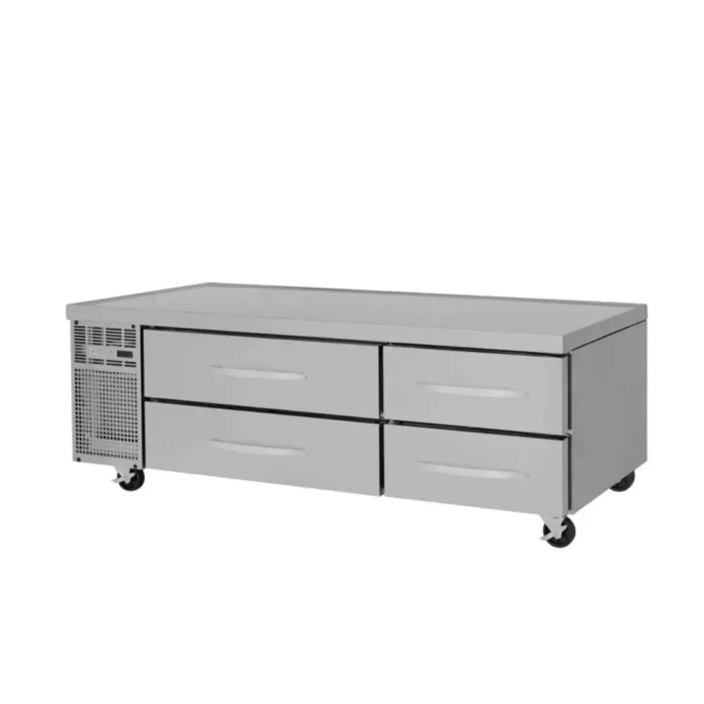Two section pro series refrigerated chef base by Turbo Air with heavy duty construction and ample cold storage for busy restaurant kitchens.