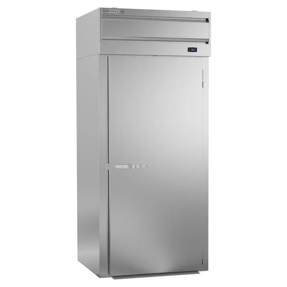 One-section Beverage-Air roll-in refrigerator with solid door, perfect for preserving bulk ingredients on a full-size rack in compact kitchens.