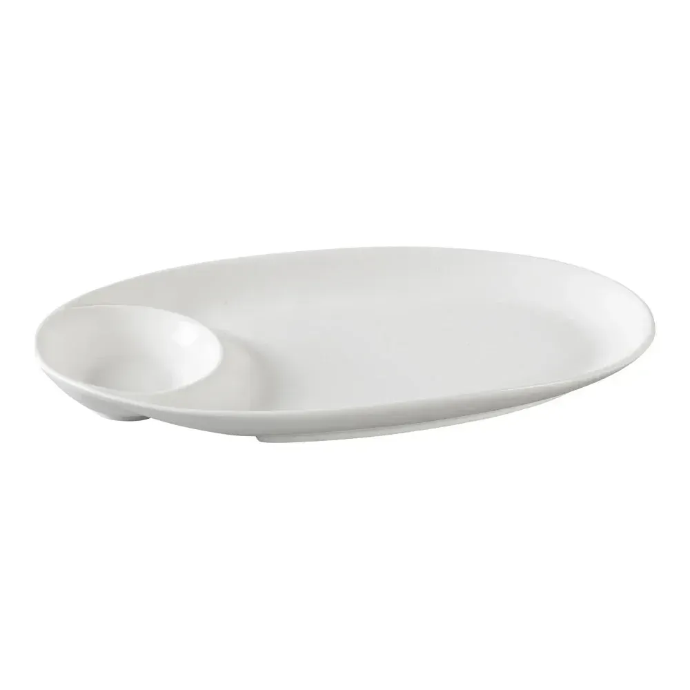 Yanco China petite white oval compartment chinaware plate beautifully presents appetizers, desserts, or tasting menu portions with refined style.