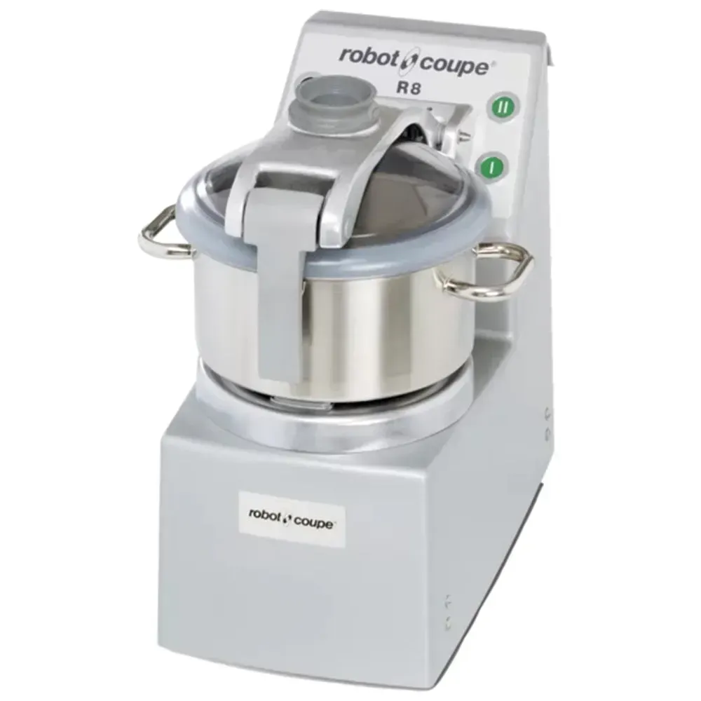 Robot Coupe stainless batch bowl food processor, two-speed design delivering power and precision for cafés, bistros, and restaurant food preparation.
