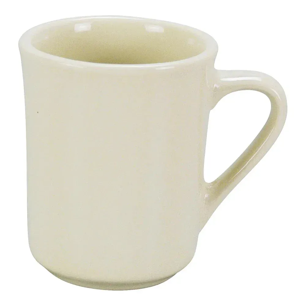 Yanco China white recovery tierra mugs for coffee or tea service, comfortable handle, thermal retention, microwave and dishwasher safe.