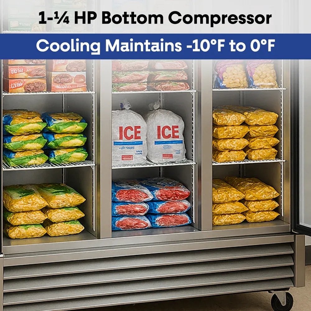 Serv-Ware RF3-HC 81" Reach-In Freezer, 3 Solid Doors, Stainless Steel, 230v/1ph, 72 cu.ft.