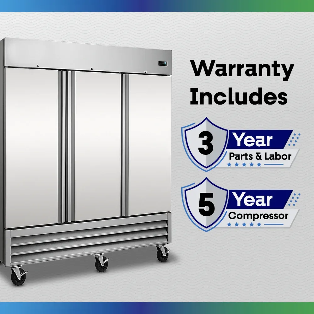Serv-Ware RF3-HC 81" Reach-In Freezer, 3 Solid Doors, Stainless Steel, 230v/1ph, 72 cu.ft.