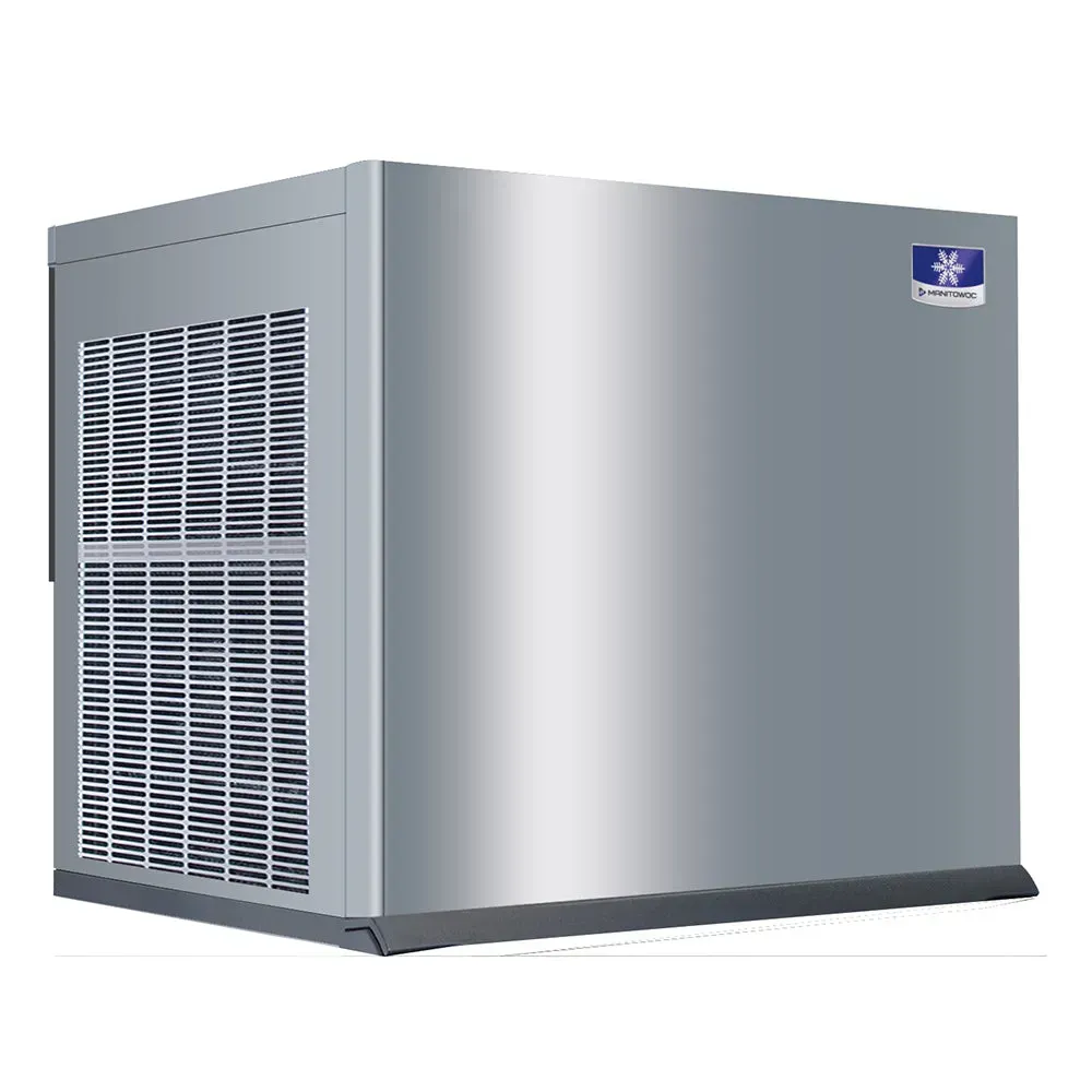 Manitowoc remote condenser flake ice machine with stainless steel construction and ventilation grille for efficient commercial ice production.