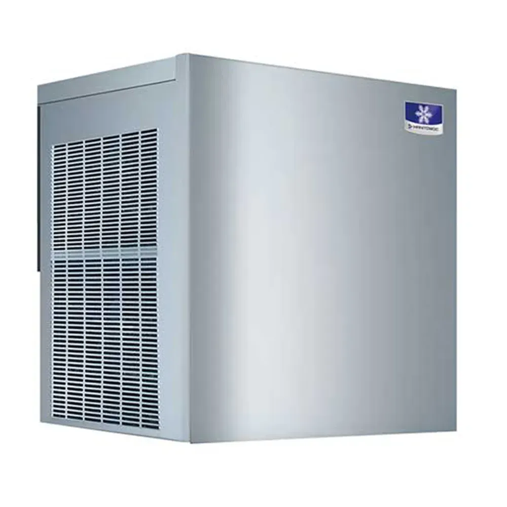 Manitowoc medium capacity air cooled flake ice machine featuring side ventilation grille and stainless steel housing for restaurant use.