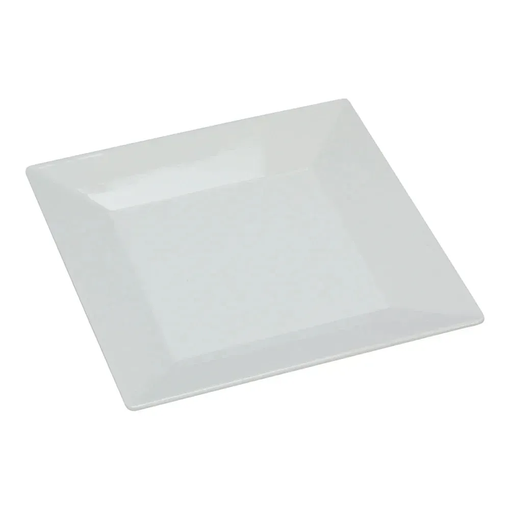 Yanco China white melamine square Rome plate with classic clean design, suited for hotels, banquets, catered events, or daily dining operations.