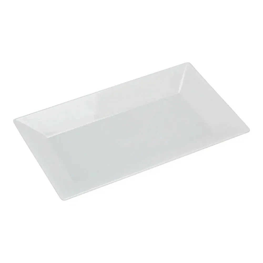 Yanco white melamine rectangular Rome plate, stylish and versatile, perfect for serving main courses, sides, or appetizers in restaurants and cafes.