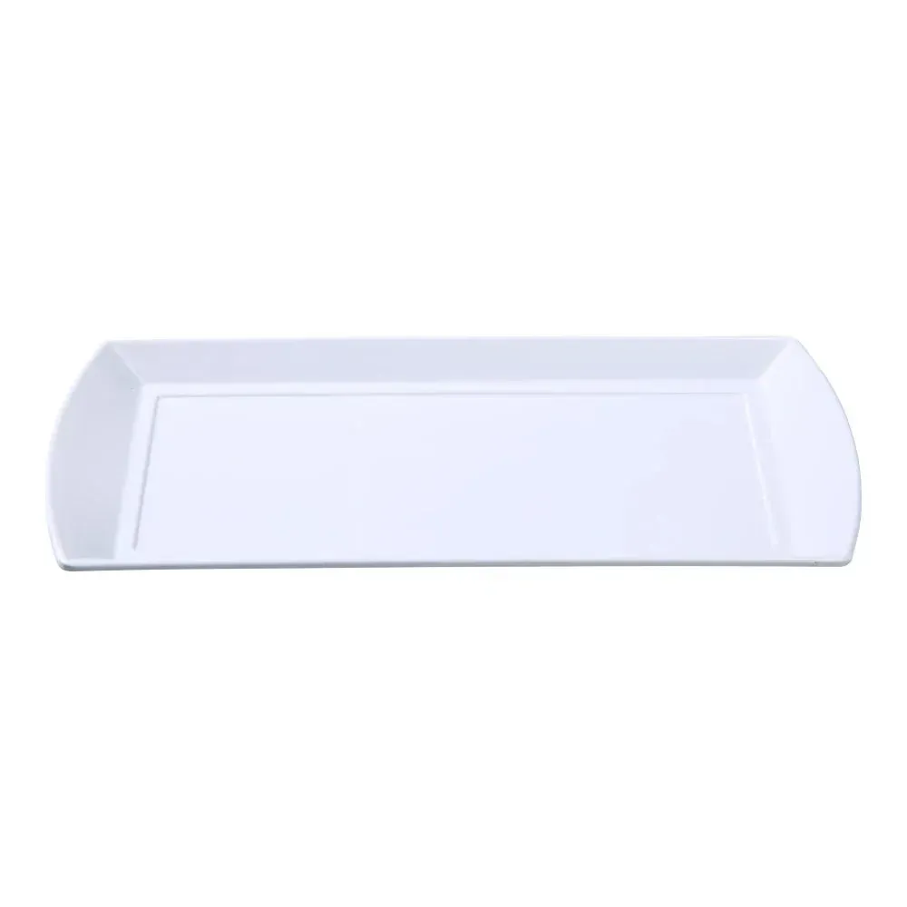 Yanco white melamine rectangular Rome plate, practical and stylish, perfect for serving appetizers, main courses, or sides in restaurants and cafes.