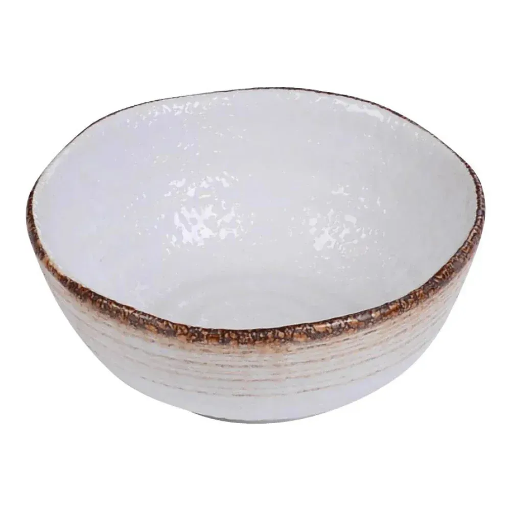 Yanco China two-tone chinaware nappie bowl in white and taupe, perfect for cereals, snacks, or versatile casual dining presentations.