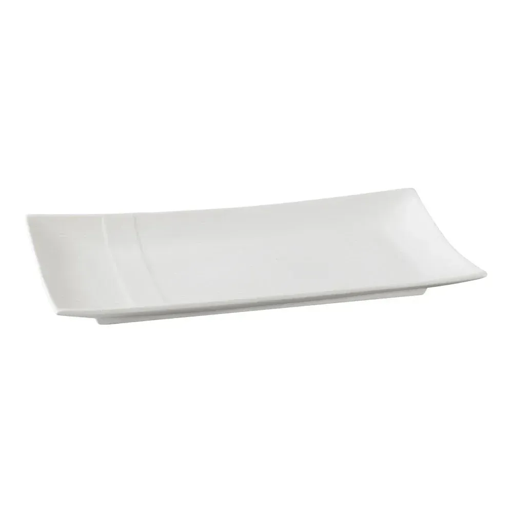 Yanco China white rectangular plate set elegant and durable, perfect for serving appetizers or sides in a timeless, classic dining style.