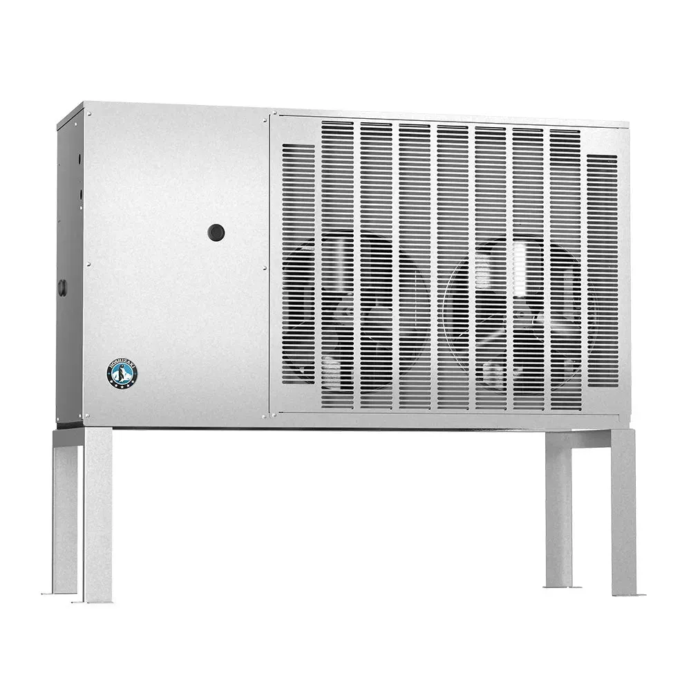 Remote condenser with a stainless finish from Hoshizaki America and an air cooled fan, built to optimize ice machine cooling for high volume use.