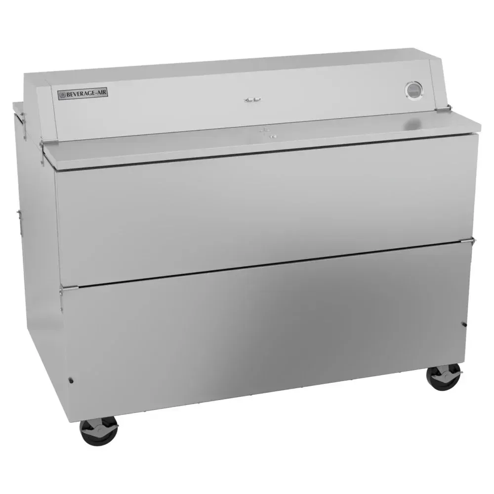 Stainless two-sided milk cooler from Beverage-Air delivers rapid forced-air cooling and durability for professional restaurant or cafeteria use.
