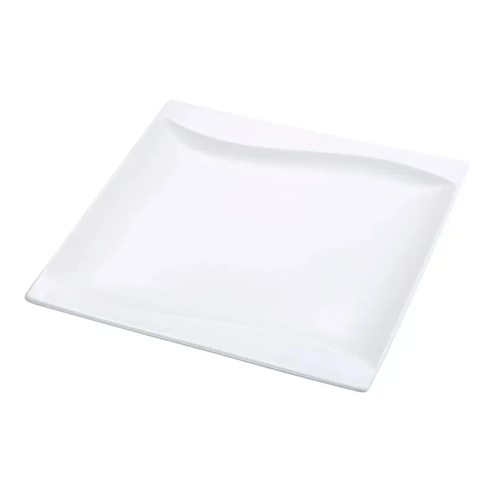 Yanco China square white ceramic salad or dessert plate with smooth edges, ideal for serving sides or light meals with simple elegance.