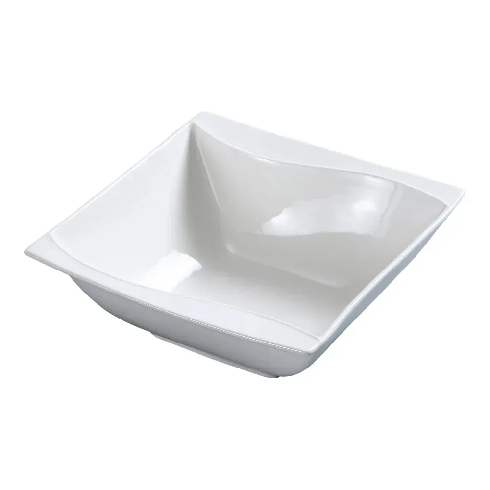 Yanco China large white square salad bowl ideal for serving fresh salads or side dishes with a clean, modern design for elegant dining occasions.