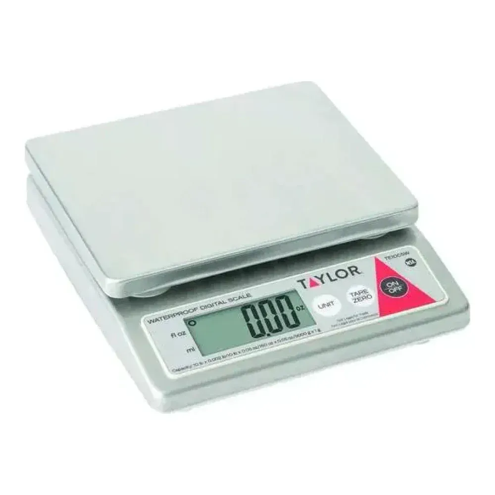 Taylor waterproof digital scale for portion control, built for durability and accuracy in wet kitchen or food processing environments.