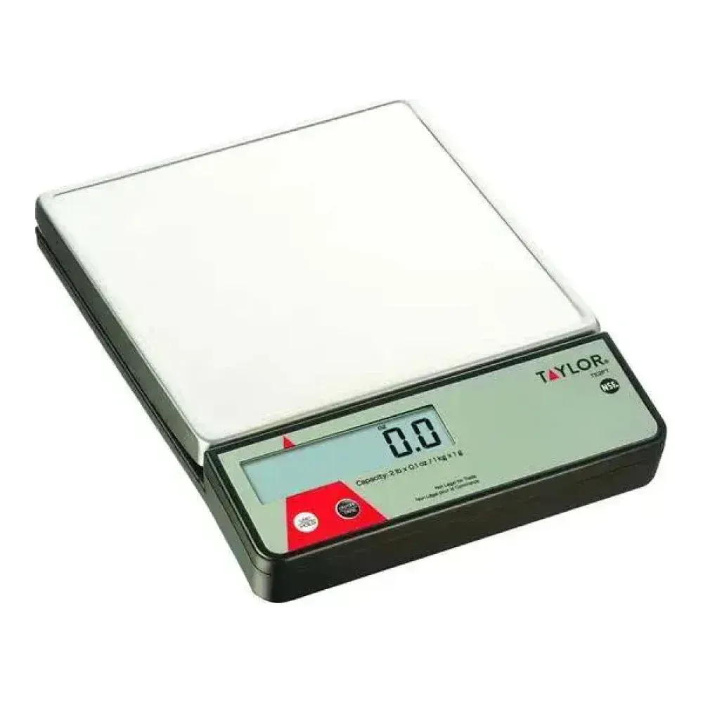 Taylor compact digital portion control scale provides reliable, accurate weighing for food prep tasks in kitchens with limited space or mobile setups.