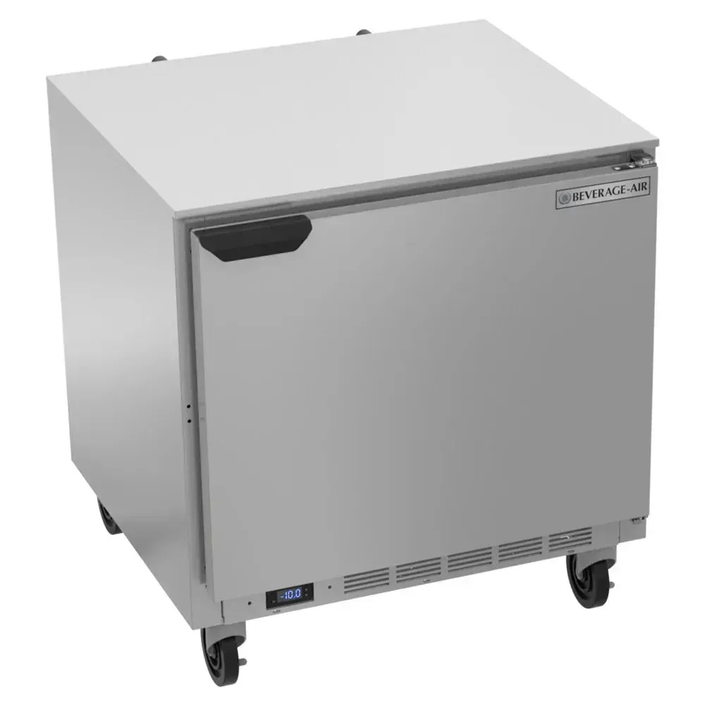 Single-door undercounter freezer from Beverage-Air provides reliable frozen storage in tight spaces with efficient front-breathing cooling design.