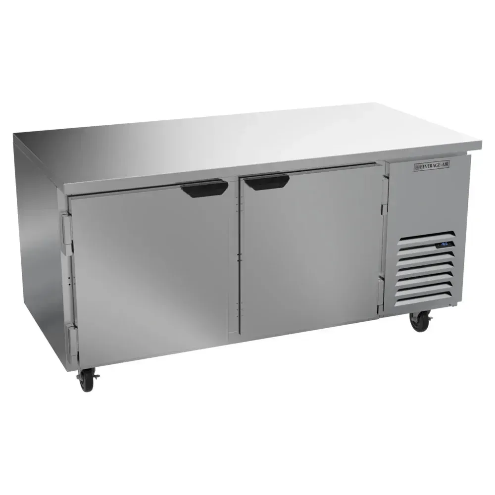 Beverage-Air wide dual-door undercounter freezer supports high-volume catering with stainless finish and seamless front-breathing installation.