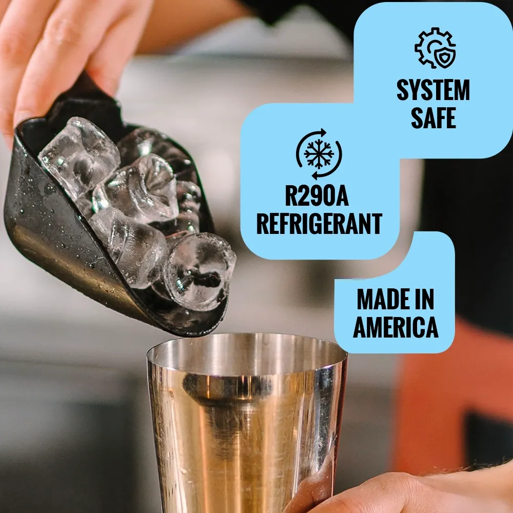 Ice-O-Matic air cooled undercounter gourmet cube ice machine with compact bin, efficient ice production for limited space kitchens.