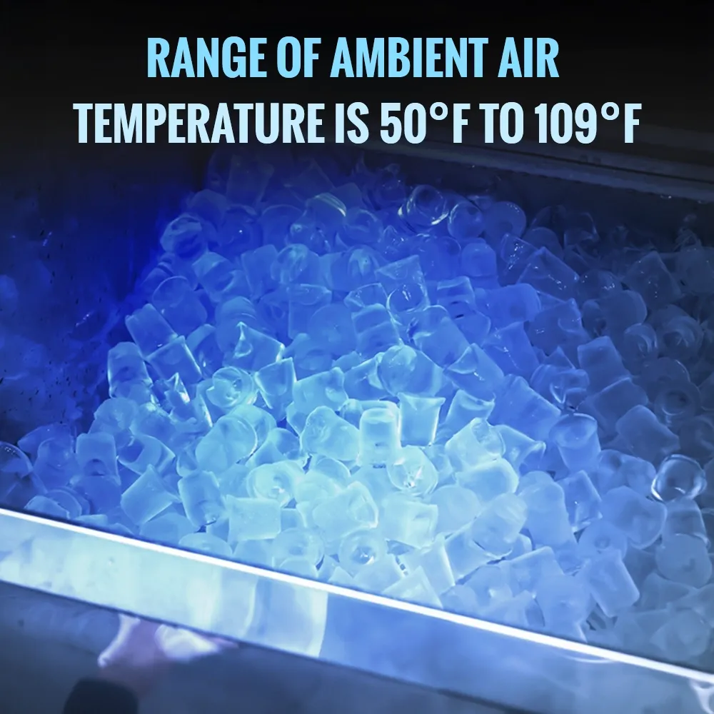 Ice-O-Matic air cooled undercounter gourmet cube ice machine with small storage bin, designed for compact commercial spaces.