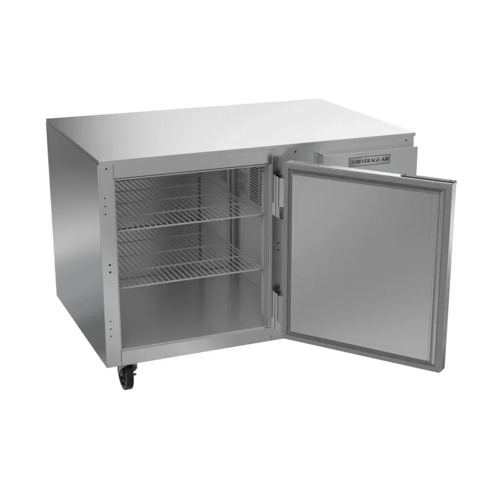 Beverage-Air undercounter refrigerator for hotel bars, storing mixers, desserts, and garnishes neatly beneath service counters.