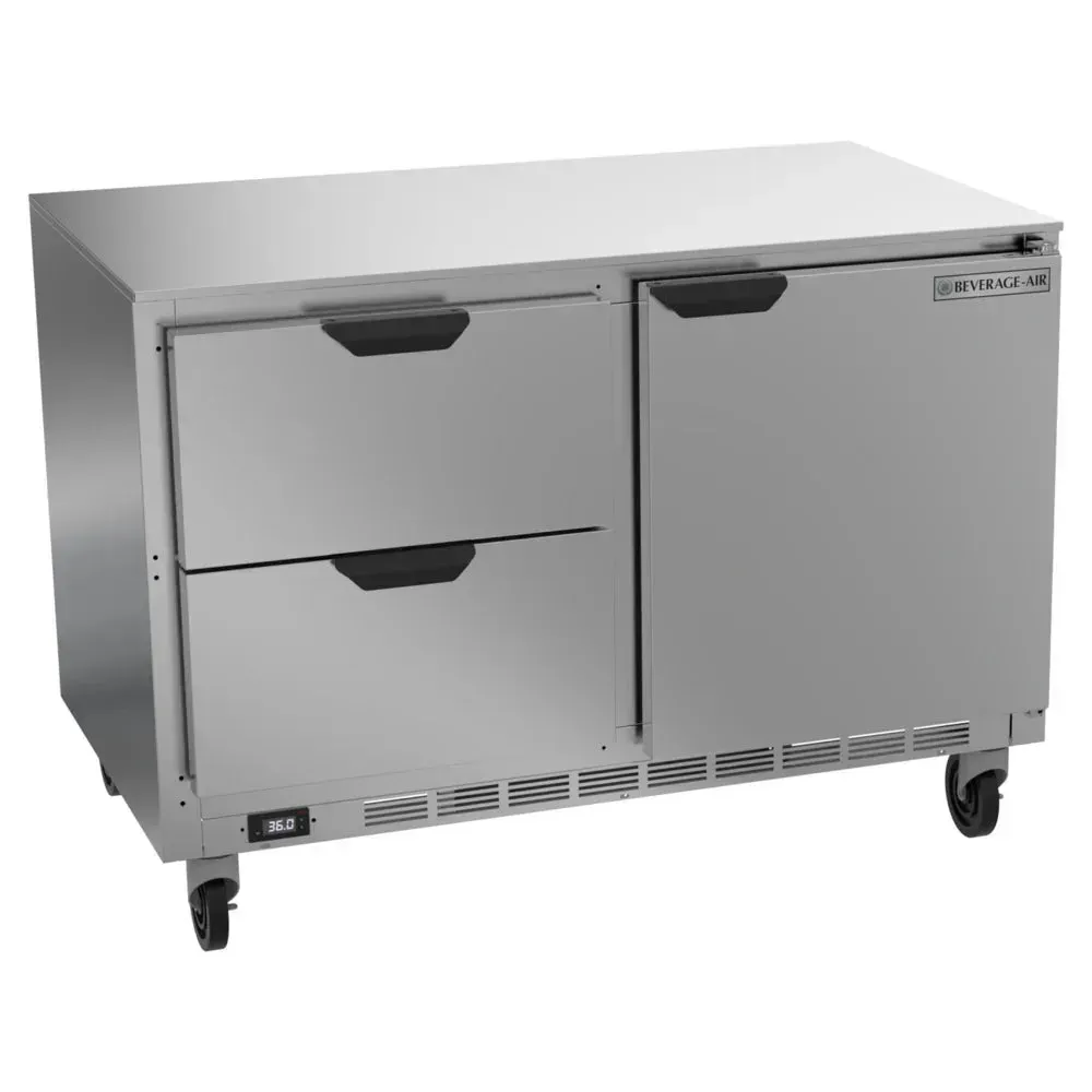 Beverage-Air undercounter refrigerator with one door and two drawers offers flexible cold storage and quick access in busy cafes.
