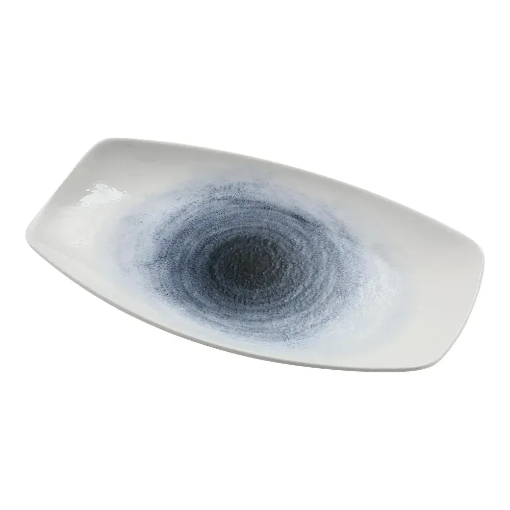 Yanco China white melamine rectangular dinner plate, perfect for serving varied dishes with functional, modern, and stylish table appeal.