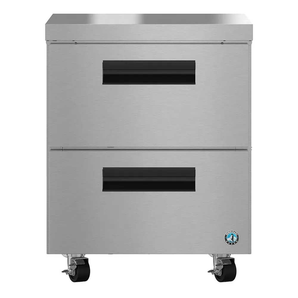 Stainless undercounter refrigerator by Hoshizaki America with one section and two drawers, ideal for compact, practical, and organized storage.