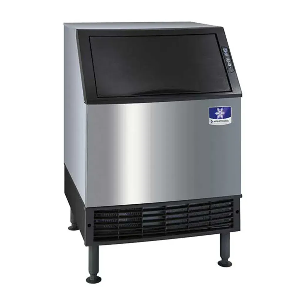 Manitowoc water-cooled undercounter cube ice machine features a compact ninety pound binideal for hotel, restaurant, or café spaces with limited room