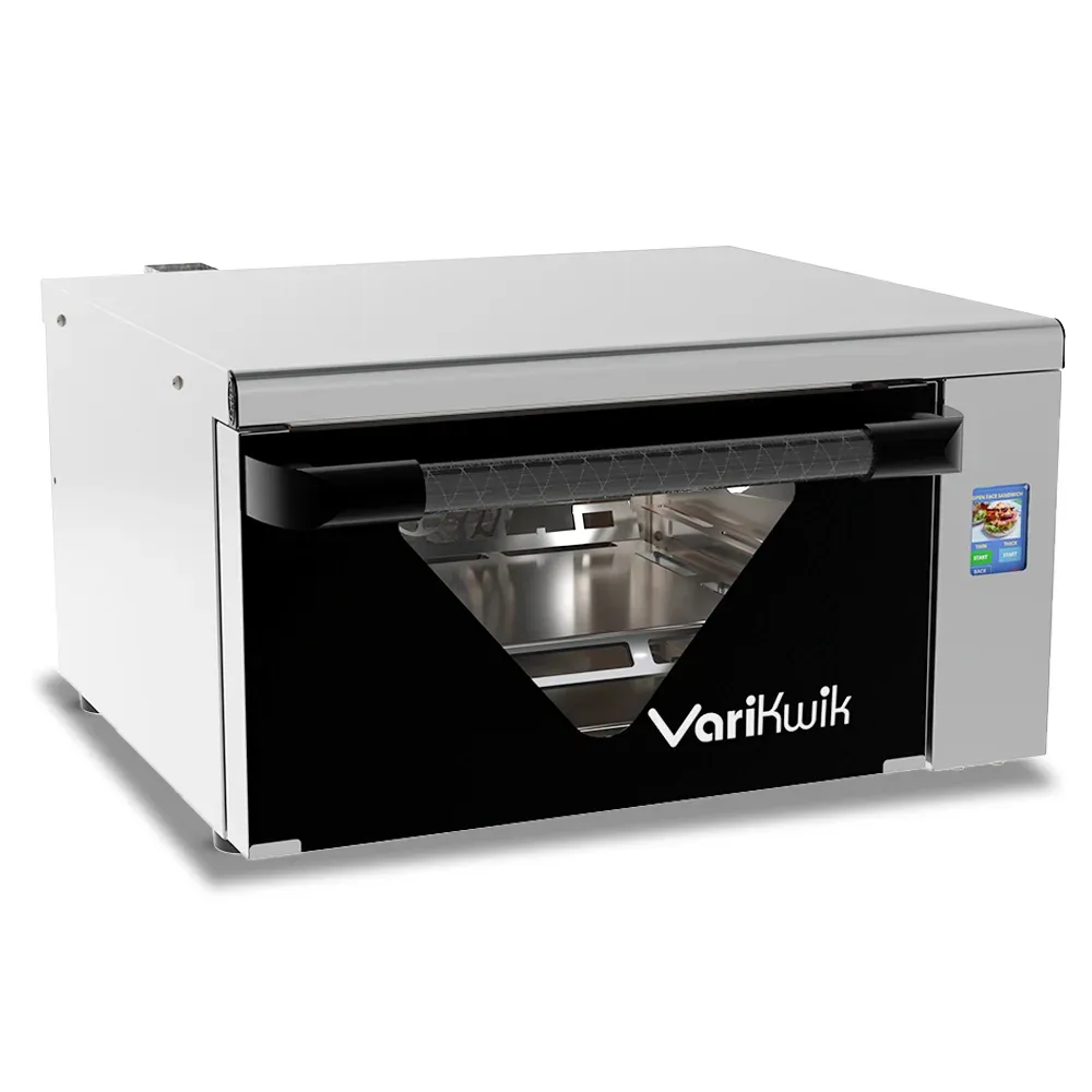 Cadco high-speed countertop convection oven for commercial kitchens, compact stainless steel, rapid baking, durable, catering bakery versatile.