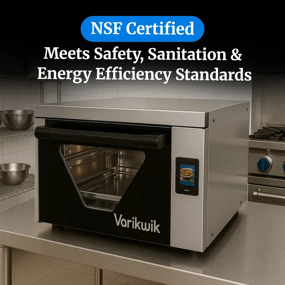 Cadco high-speed countertop convection oven for commercial kitchens, compact stainless steel, rapid baking, durable, catering bakery versatile.