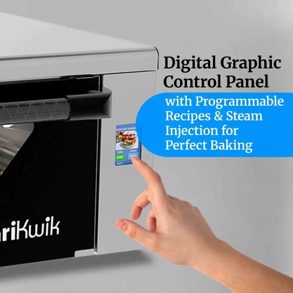 Cadco high-speed countertop convection oven for commercial kitchens, compact stainless steel, rapid baking, durable, catering bakery versatile.