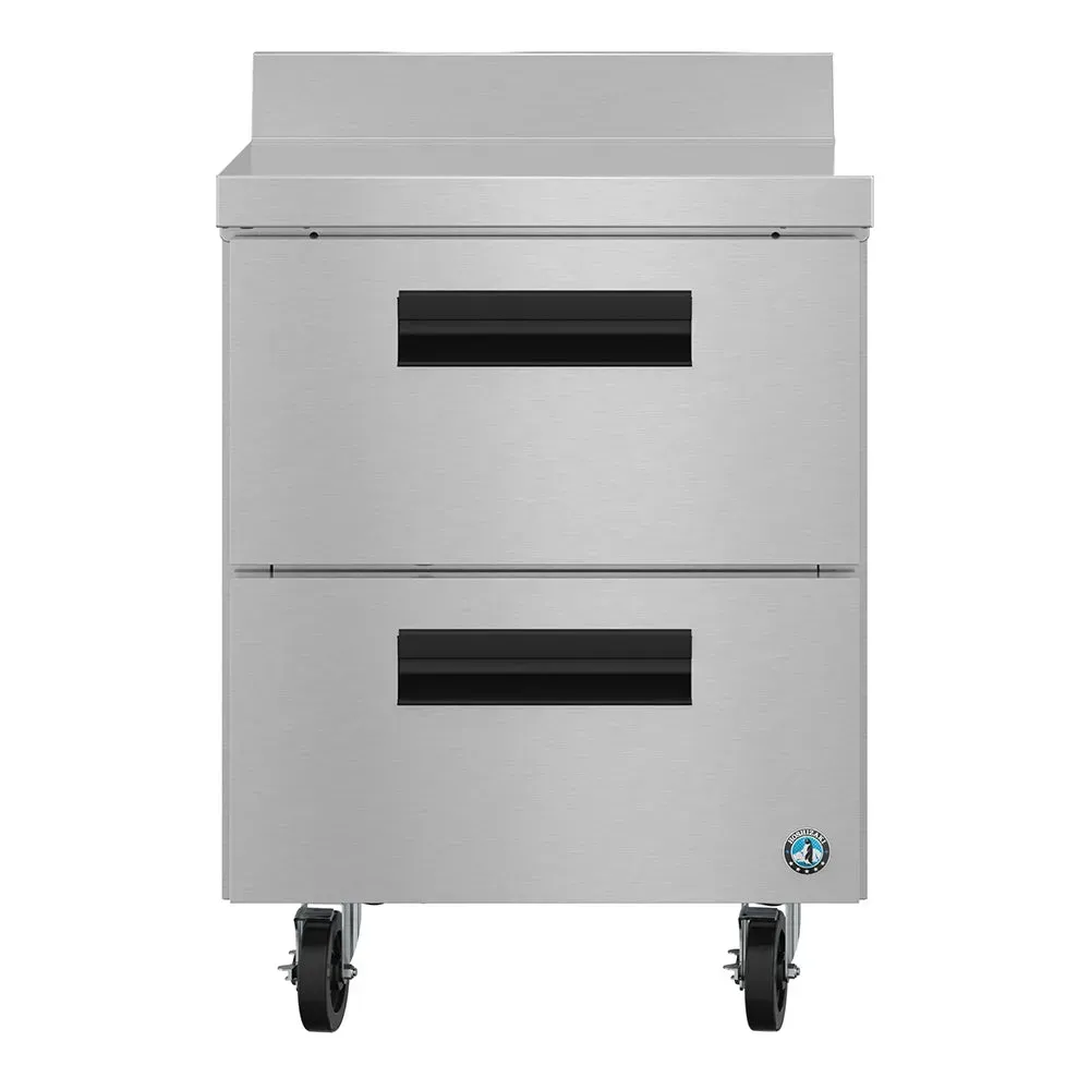Stainless steel worktop freezer from Hoshizaki America with one section and two drawers, ideal for compact storage in commercial settings.