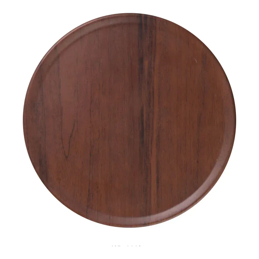 Yanco China round melamine plate with rich wood-grain finish, offering charm, comfort, and lasting durability for everyday dining.