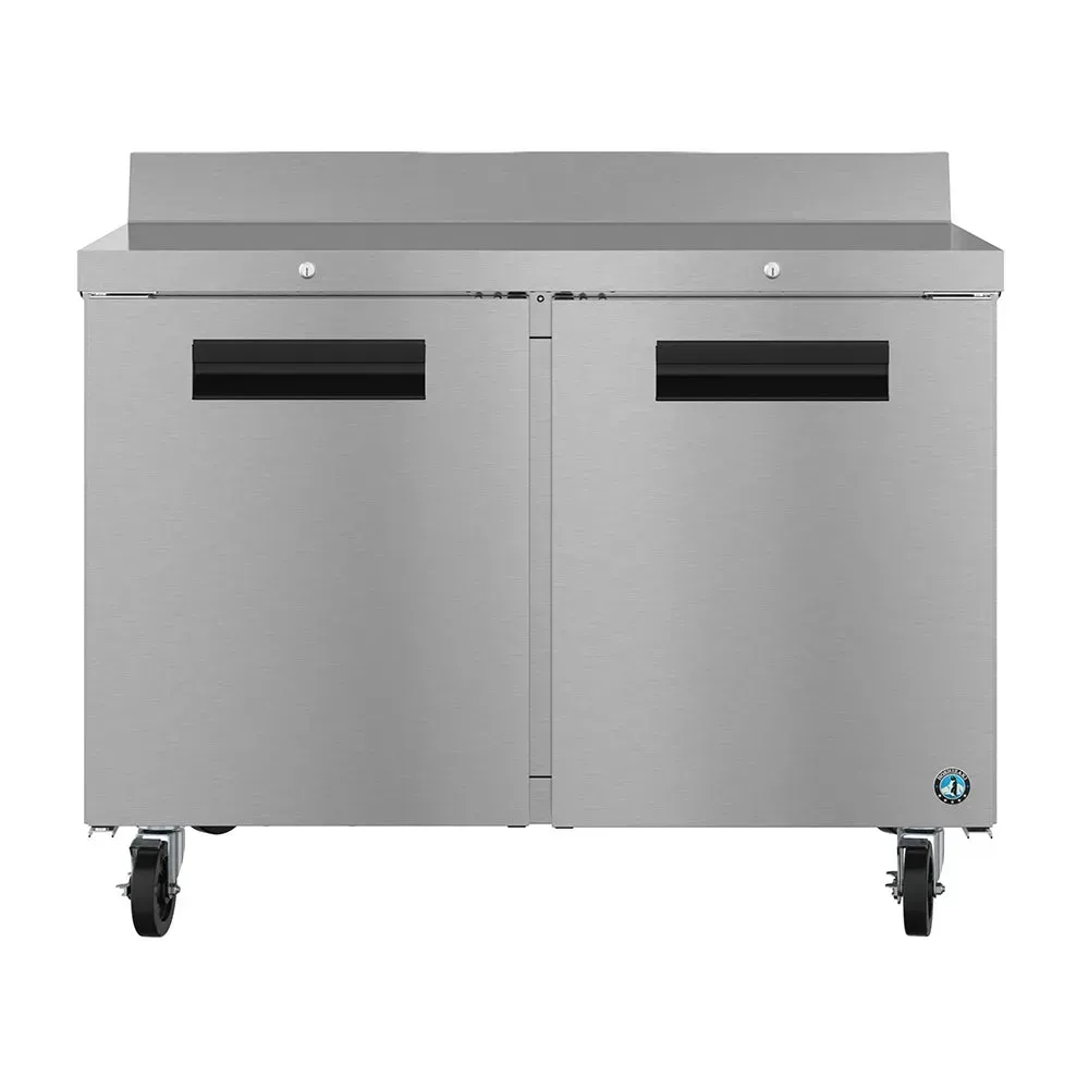 Two section stainless steel worktop refrigerator from Hoshizaki America, designed for secure and organized storage in commercial kitchens.