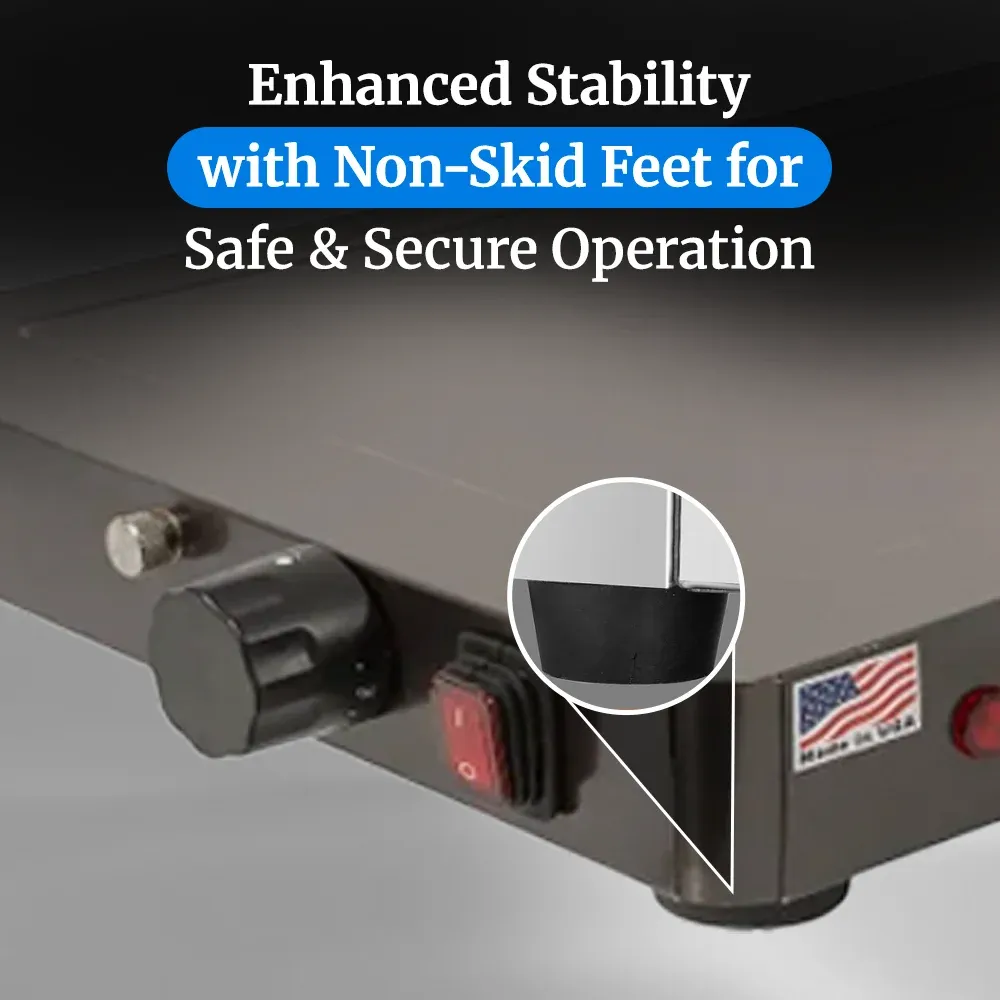 Cadco heavy-duty countertop warming shelf with roll-top lids, stainless steel body, adjustable thermostat, build for buffet or catering use.