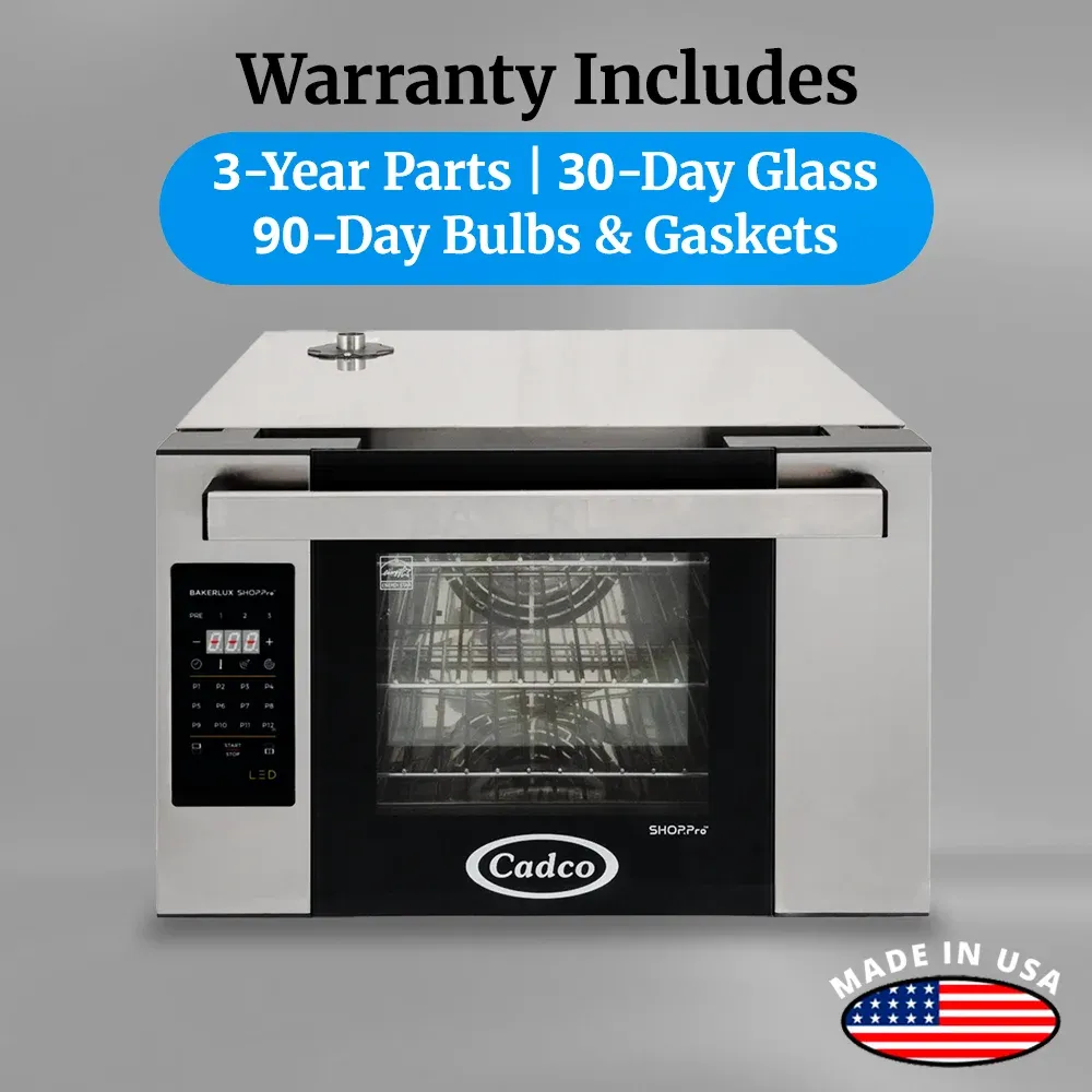 Cadco half-size digital convection oven with shelves and GO control panel in stainless steel offers accurate baking and roasting for small batches.