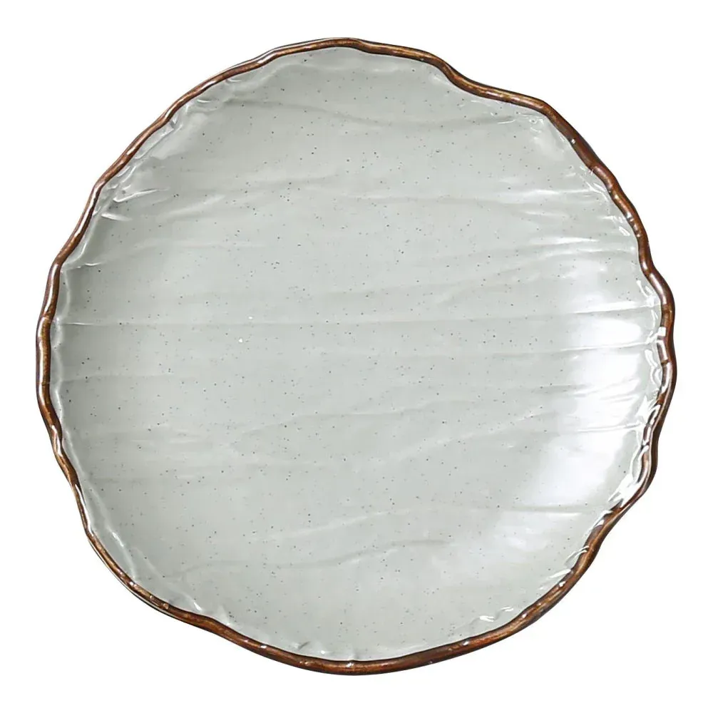 Yanco China green melamine round coupe plate with matte finish, perfect for serving salads, pasta, or plated entrees in formal dining settings.