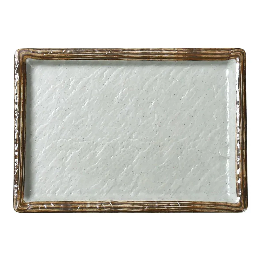 Yanco China green melamine rectangular sushi plate with matte finish, perfect for premium plating and stylish presentation of assorted sushi.